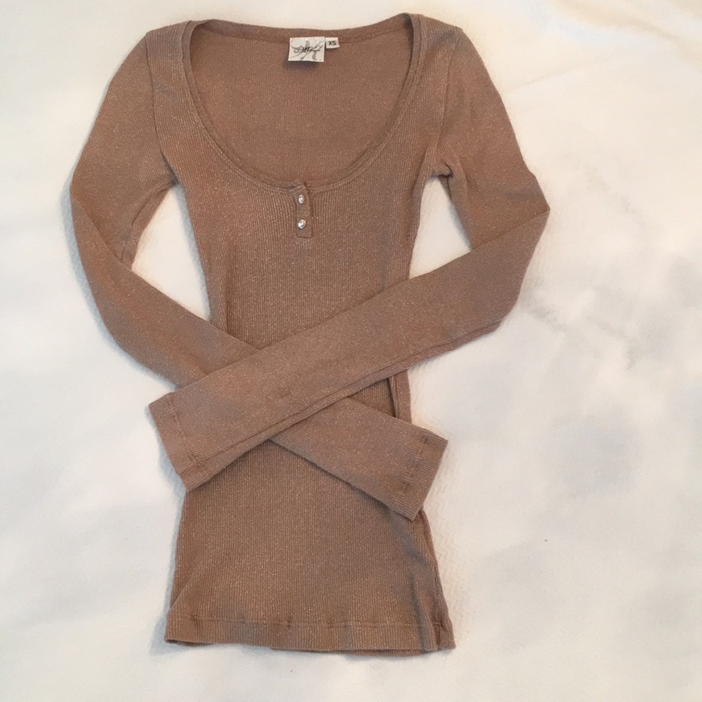 Super cute sparkling tan knit long sleeve top XS
